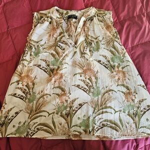 Lane Bryant Tropical Green and Cream Blouse